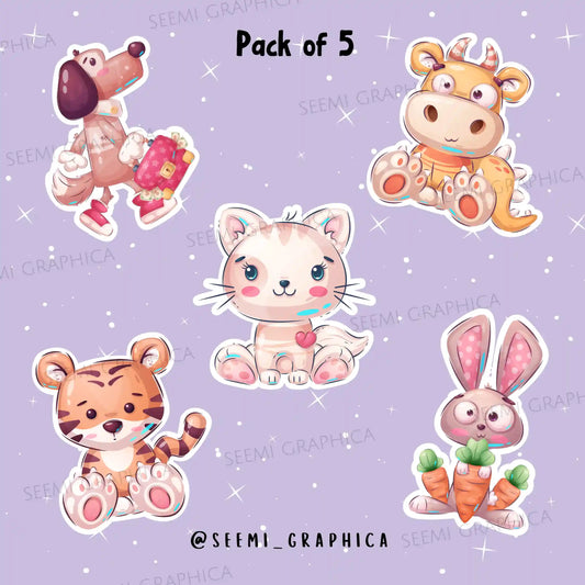 Kawaii Animals - Pack of 5 Stickers