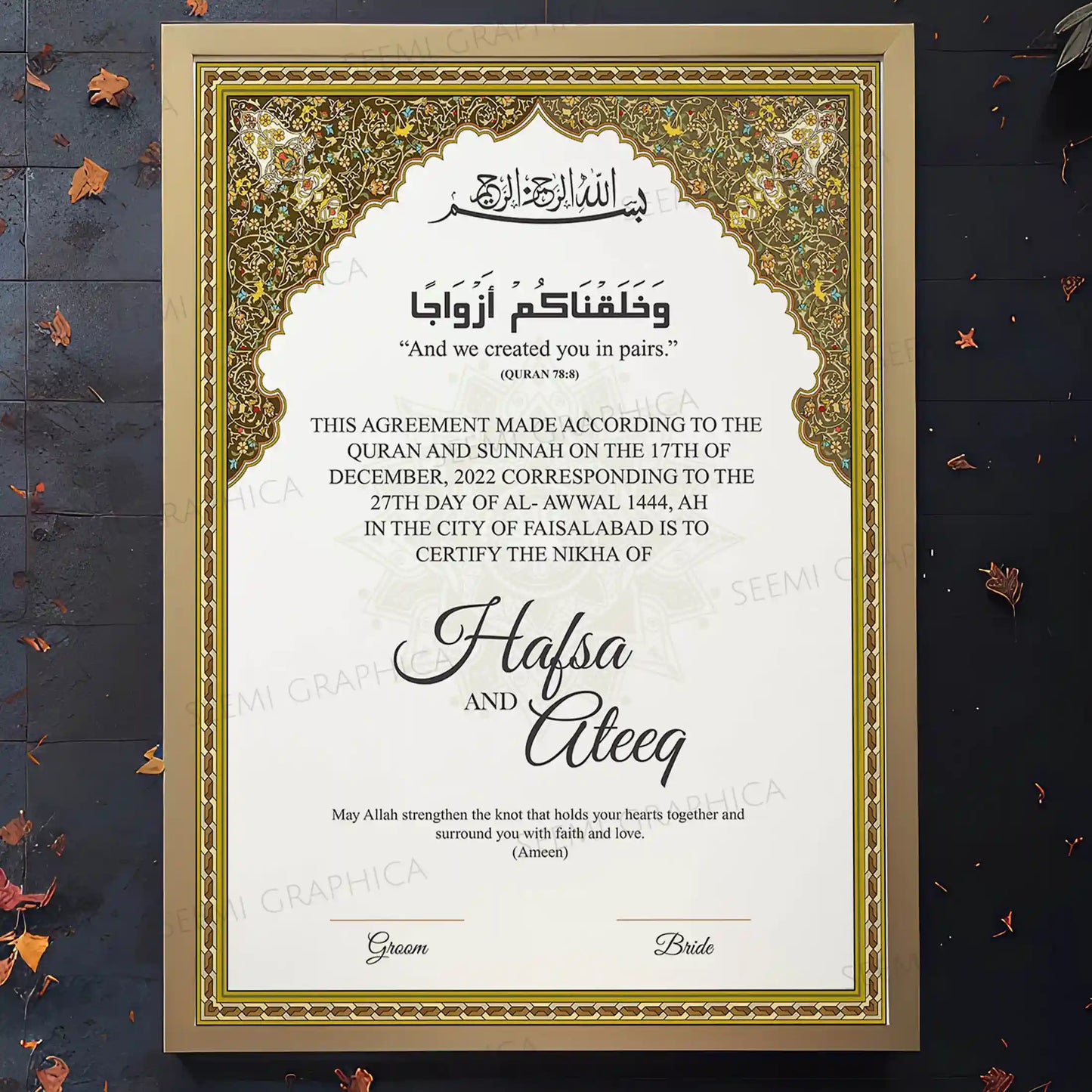 Raqs-e-Mohabbat-Royal Bliss Nikah Certificate