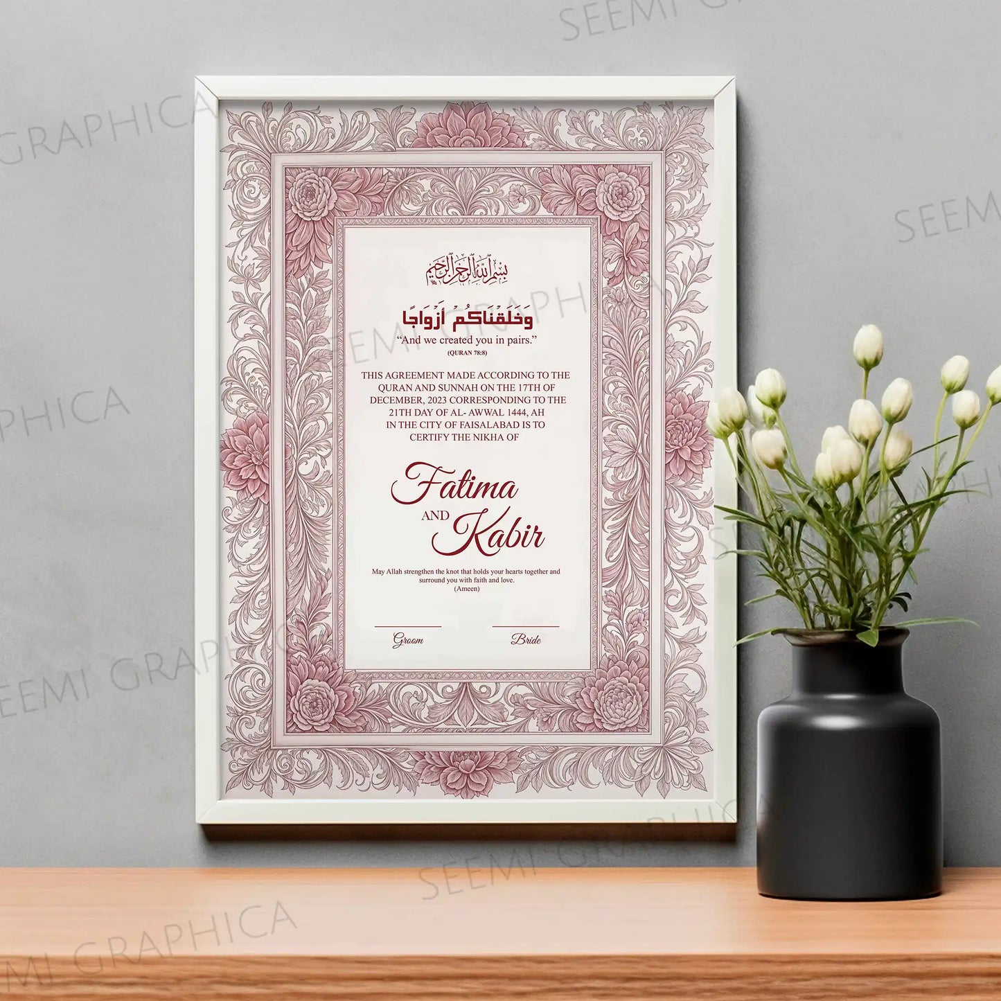 Taj-Bliss Nikah Certificate