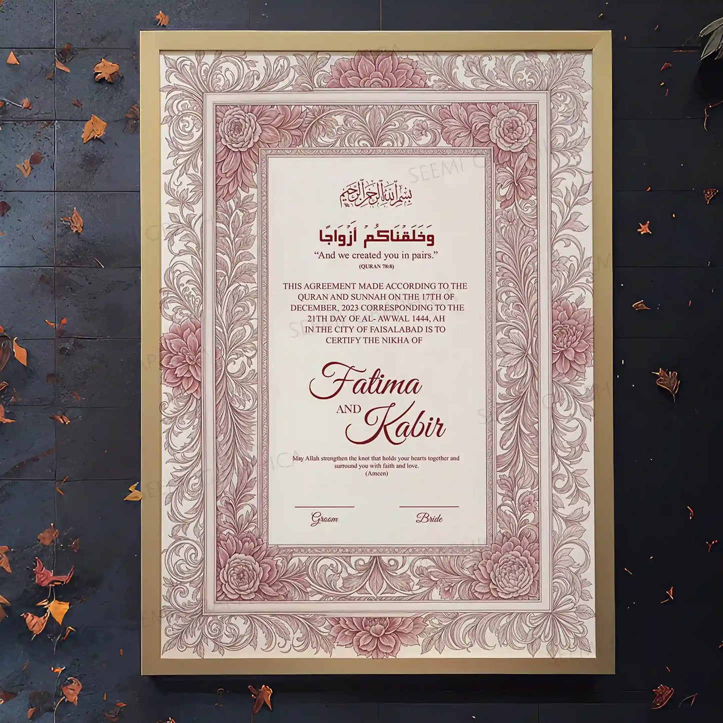 Taj-Bliss Nikah Certificate