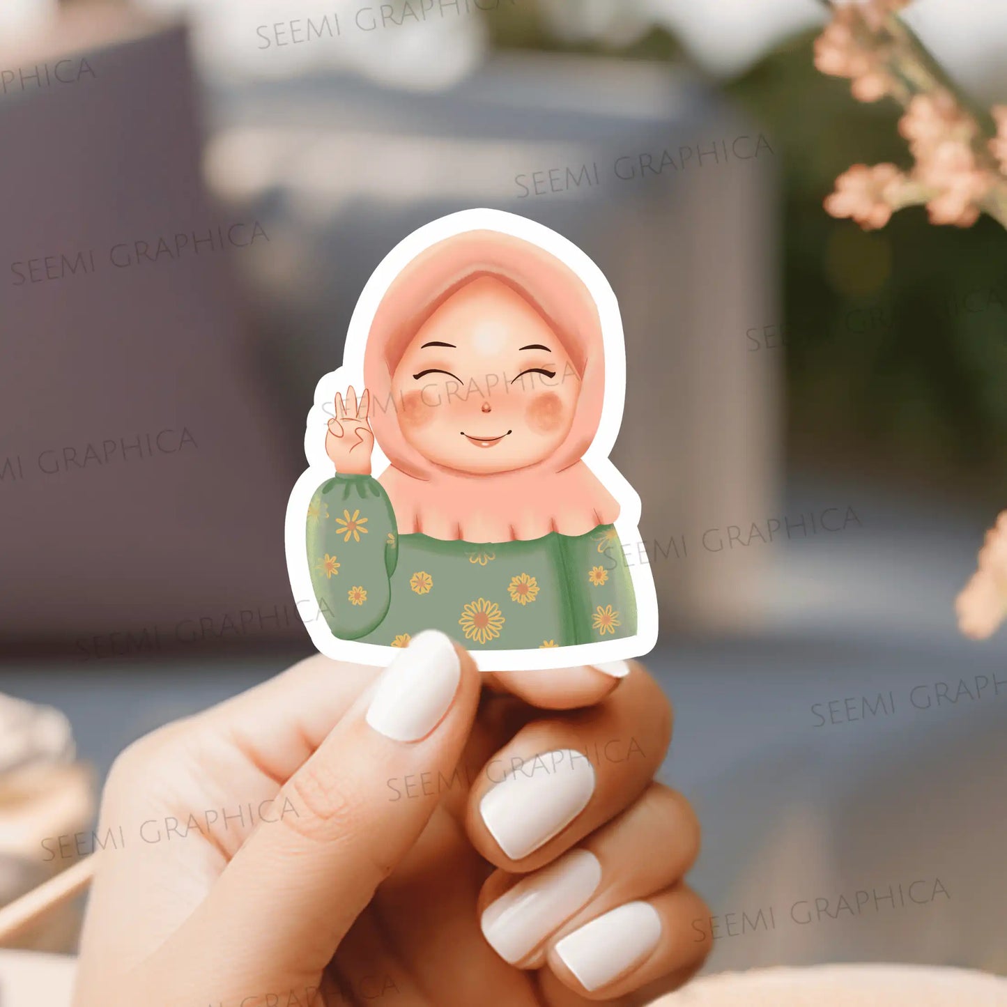 Hijabi Girl with Flowers - Sticker