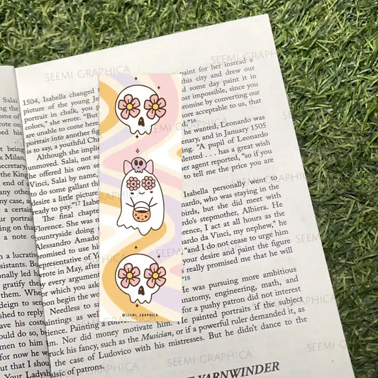 Pastel Floral Skull & Ghost Bookmark Long Bookmark
