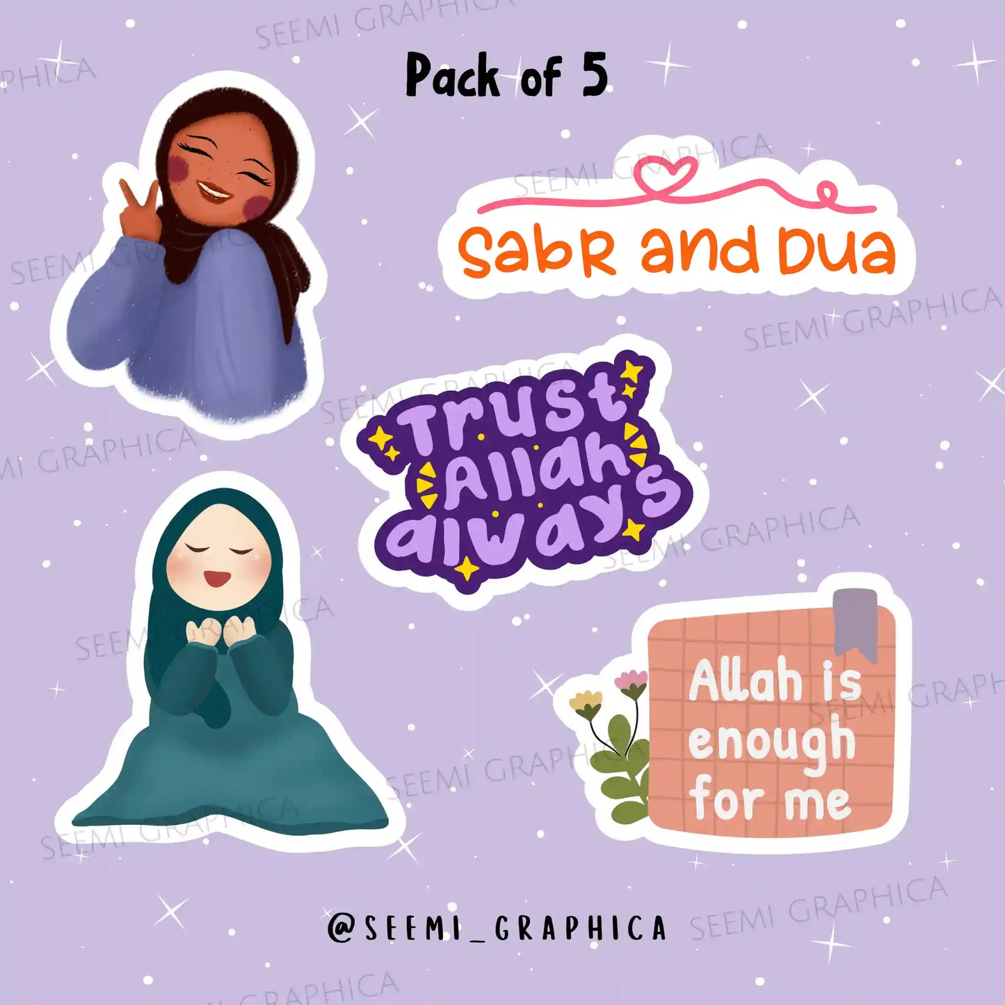 Islamic Girl & Dua - Pack of 5 Stickers
