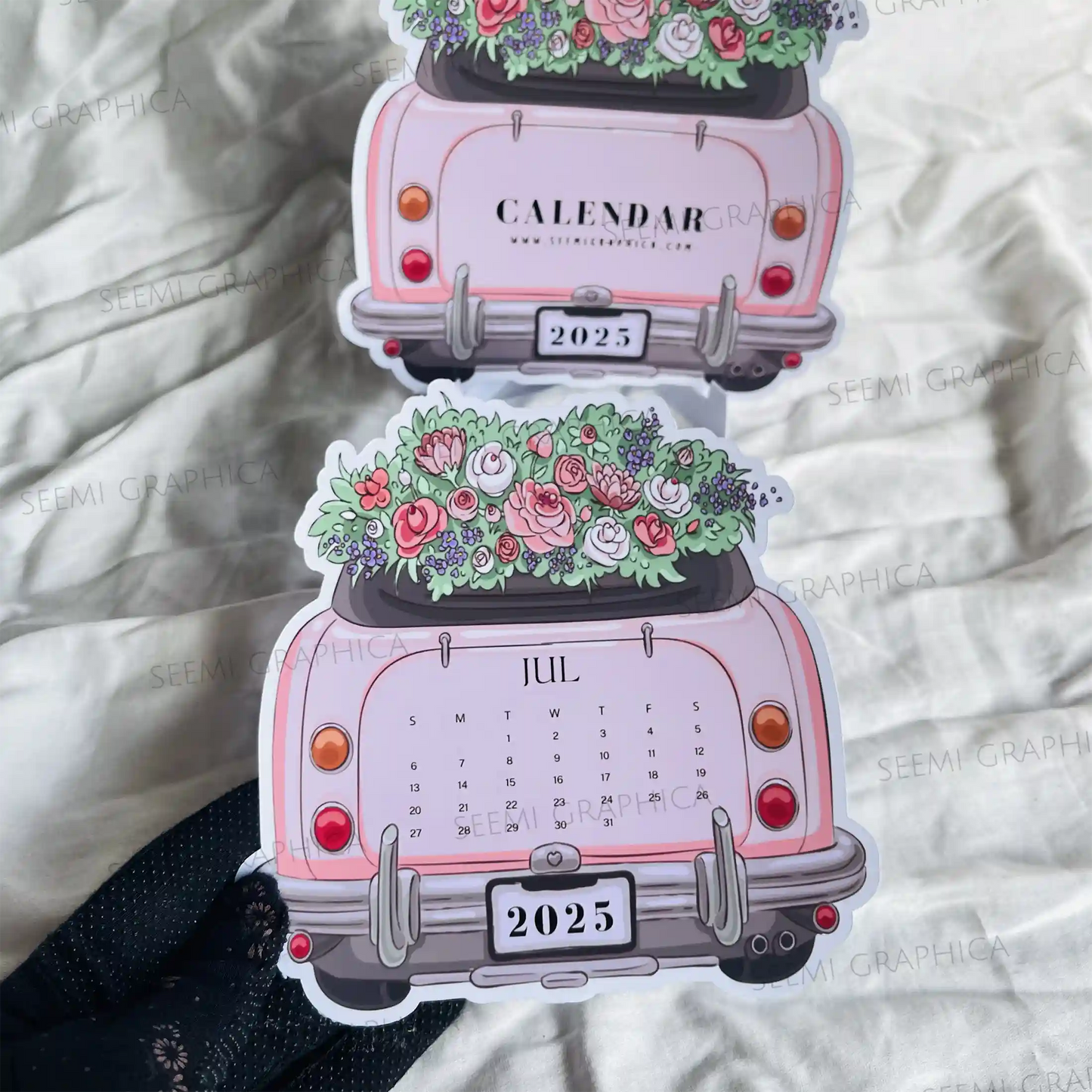2025 Floral Car Desk Calendar – Cute Car & Flowers Die-Cut