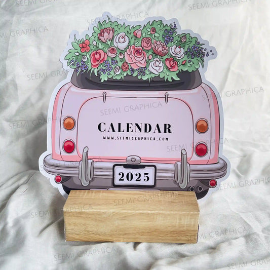 2025 Floral Car Desk Calendar – Cute Car & Flowers Die-Cut