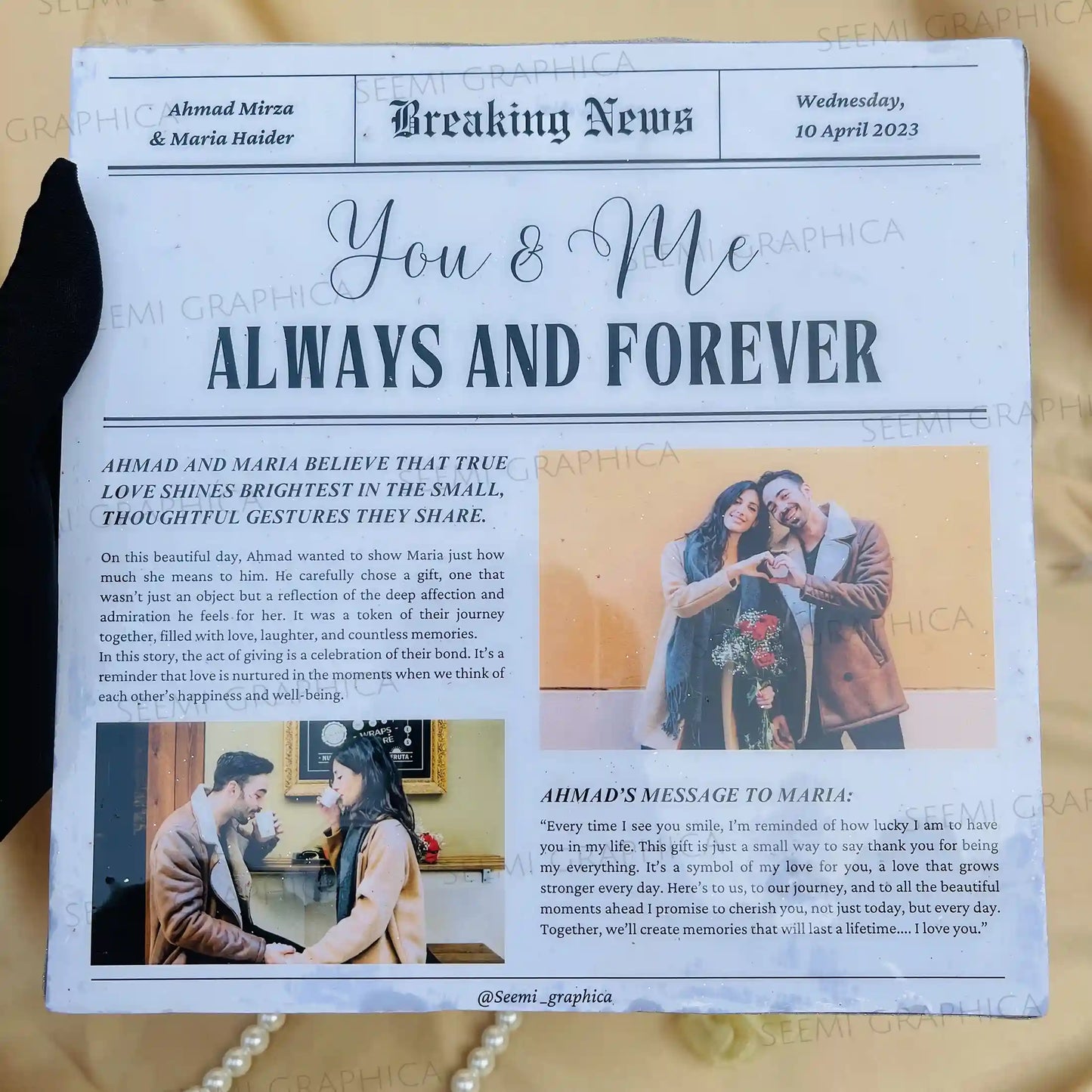Couple Newspaper Story Resin Sheen Photo