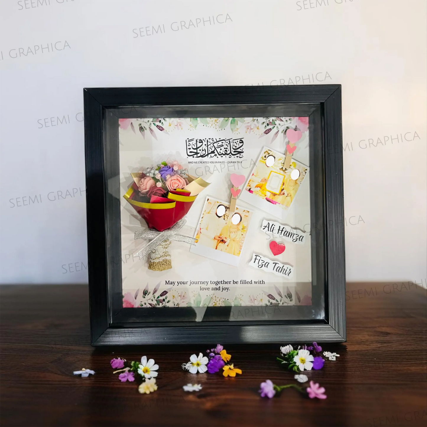 Handmade Personalised 3D Roses Bouquet Photo Shadow Frame