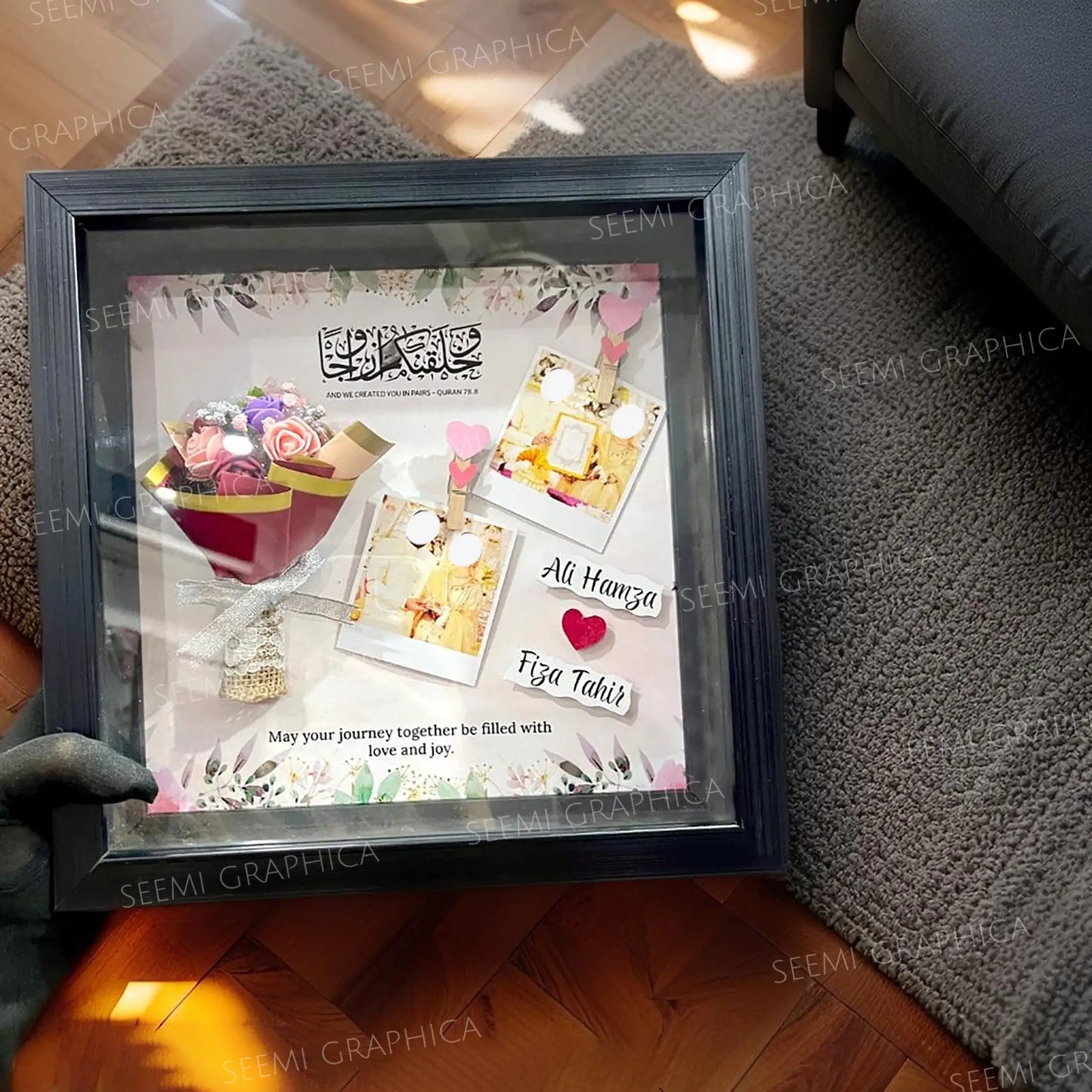Handmade Personalised 3D Roses Bouquet Photo Shadow Frame