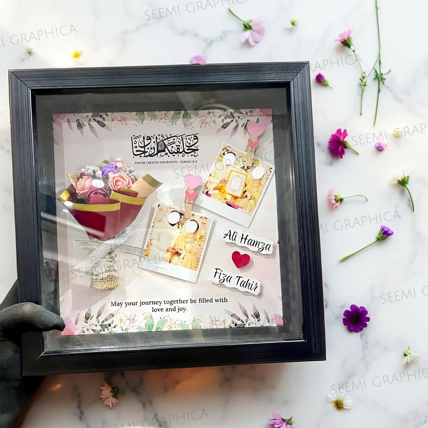 Handmade Personalised 3D Roses Bouquet Photo Shadow Frame