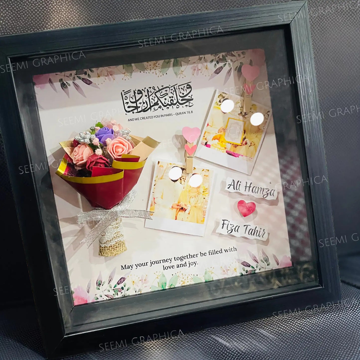 Handmade Personalised 3D Roses Bouquet Photo Shadow Frame