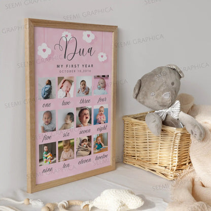 Baby Girl 12 Months Milestone Photo Frame