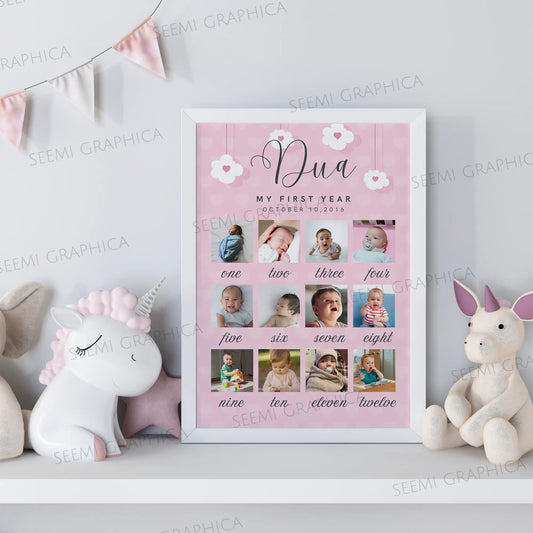 Baby Girl 12 Months Milestone Photo Frame