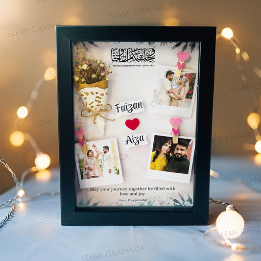 Custom Handmade 3D Flower Bouquet Shadow Frame with 3 Photos