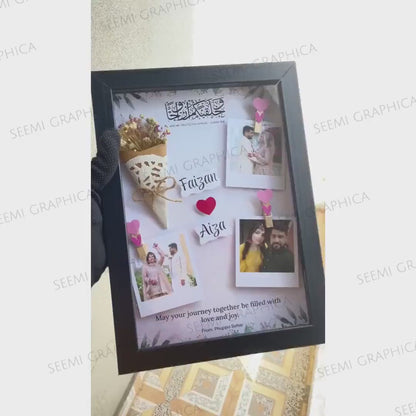 Custom Handmade 3D Flower Bouquet Shadow Frame with 3 Photos